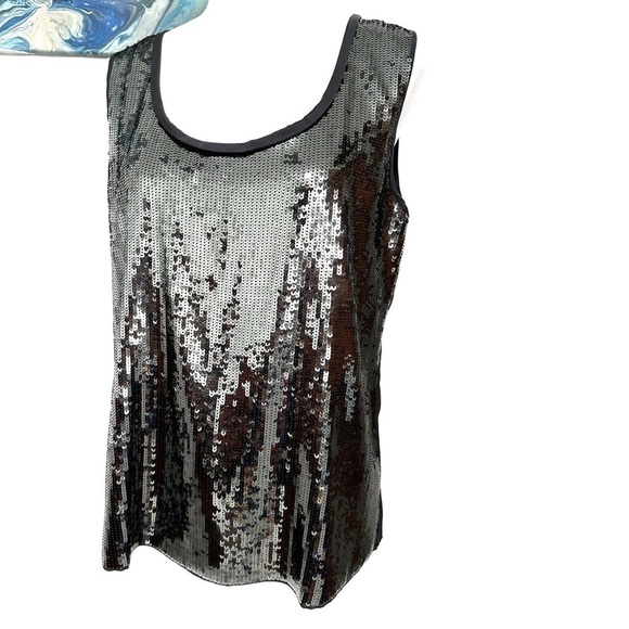 Elie Tahari Tops - Elie Tahari NWT Silver Sequin Sleeveless Silk Top Scoop Neck Gorgeous Chic